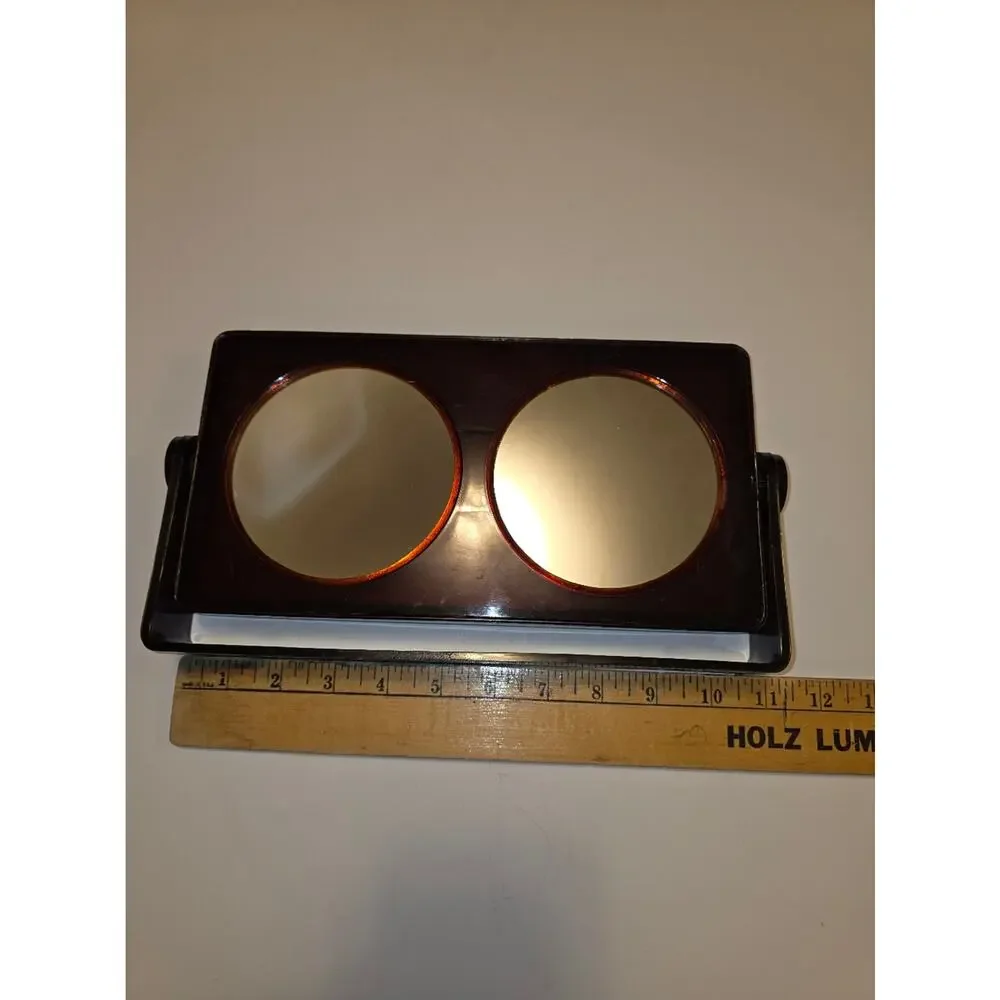 Vitg Lucite Vanity Mirror Double Sided Magnification Reddish Brown Wall-Mounted